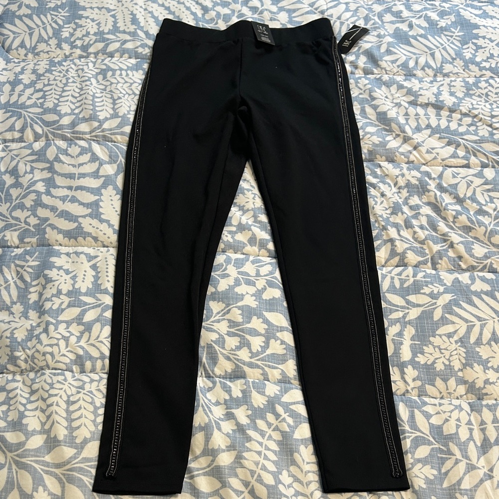 INC International Concepts High-Rise Leggings W/Embellished Line Trim On Sides